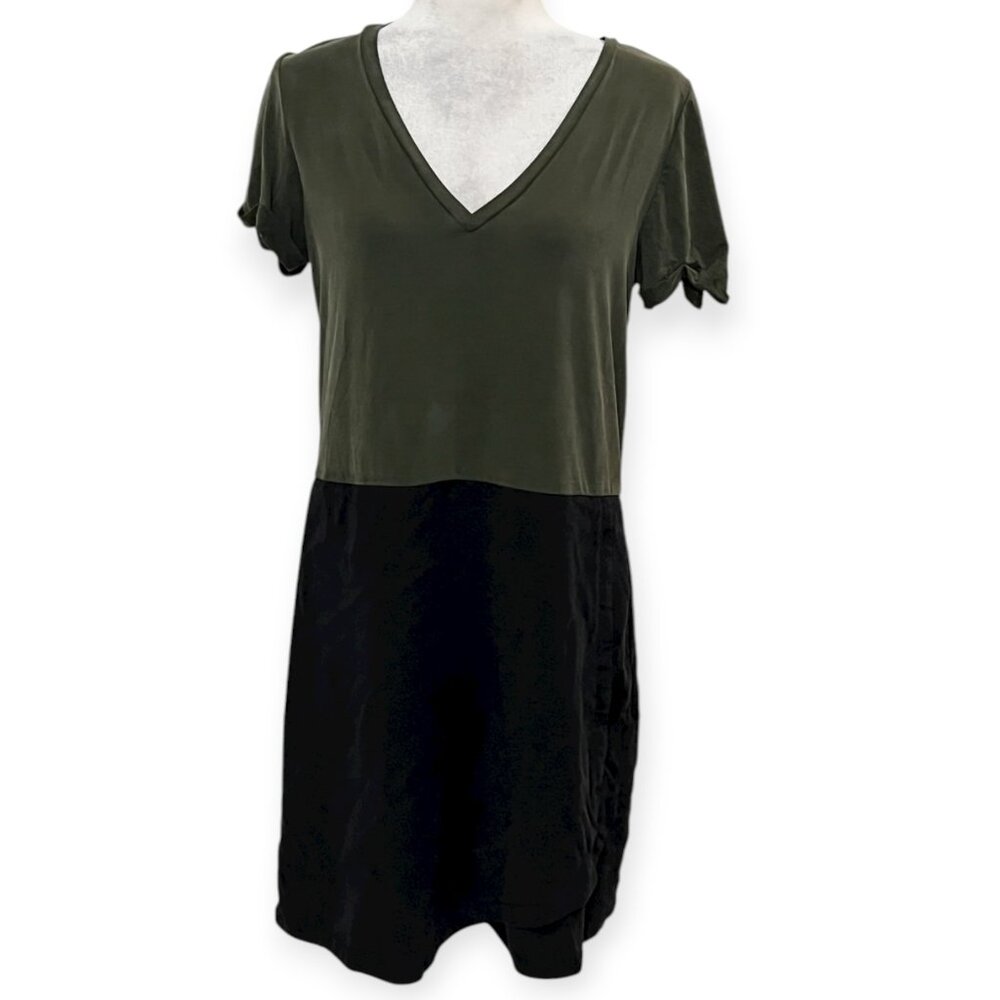 Dolan Left Coast Collection Olive Black Colorblock Cupro Tencel Dress Women’s M